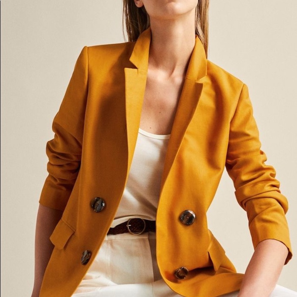 Massimo Dutti Yellow Slim Fit Blazer with Decorative Buttons - 6